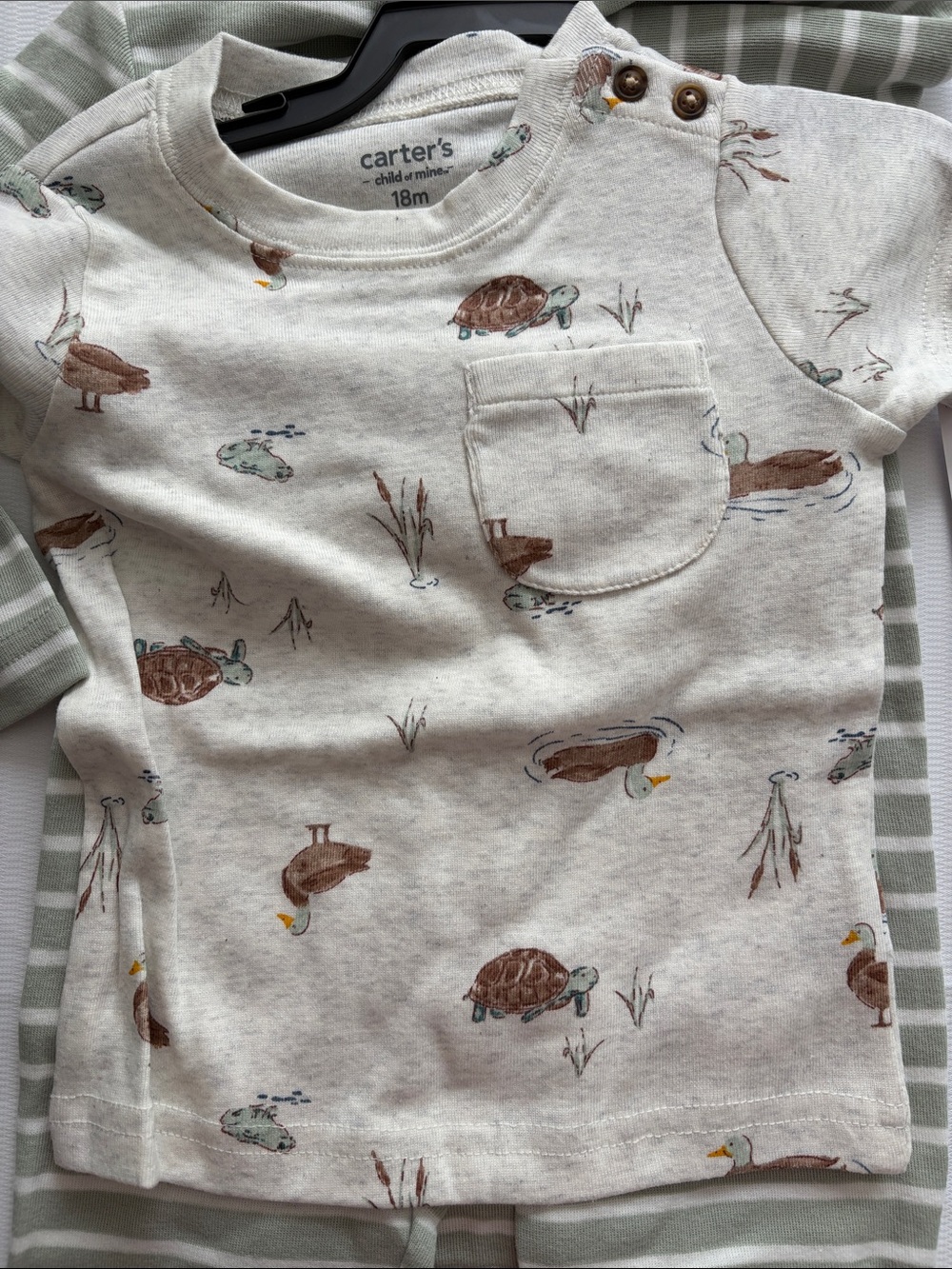 Carter's Cream Short-Sleeve Tee with Turtle & Duck Pocket (3) piece set - Picture 3 of 3